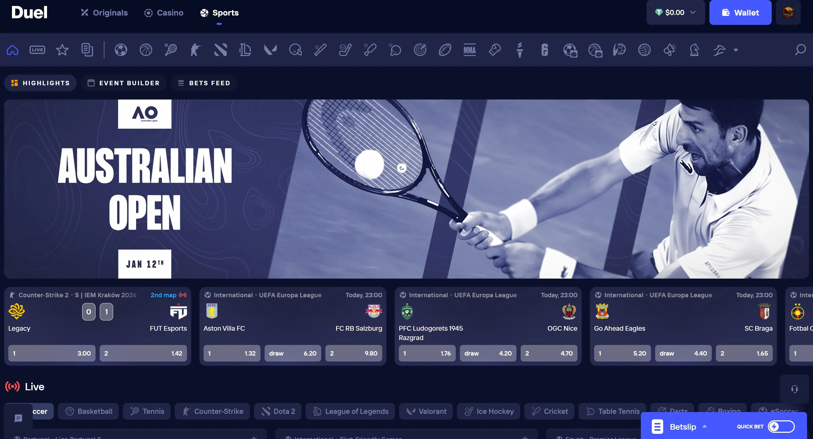 Duel Sportsbook Interface