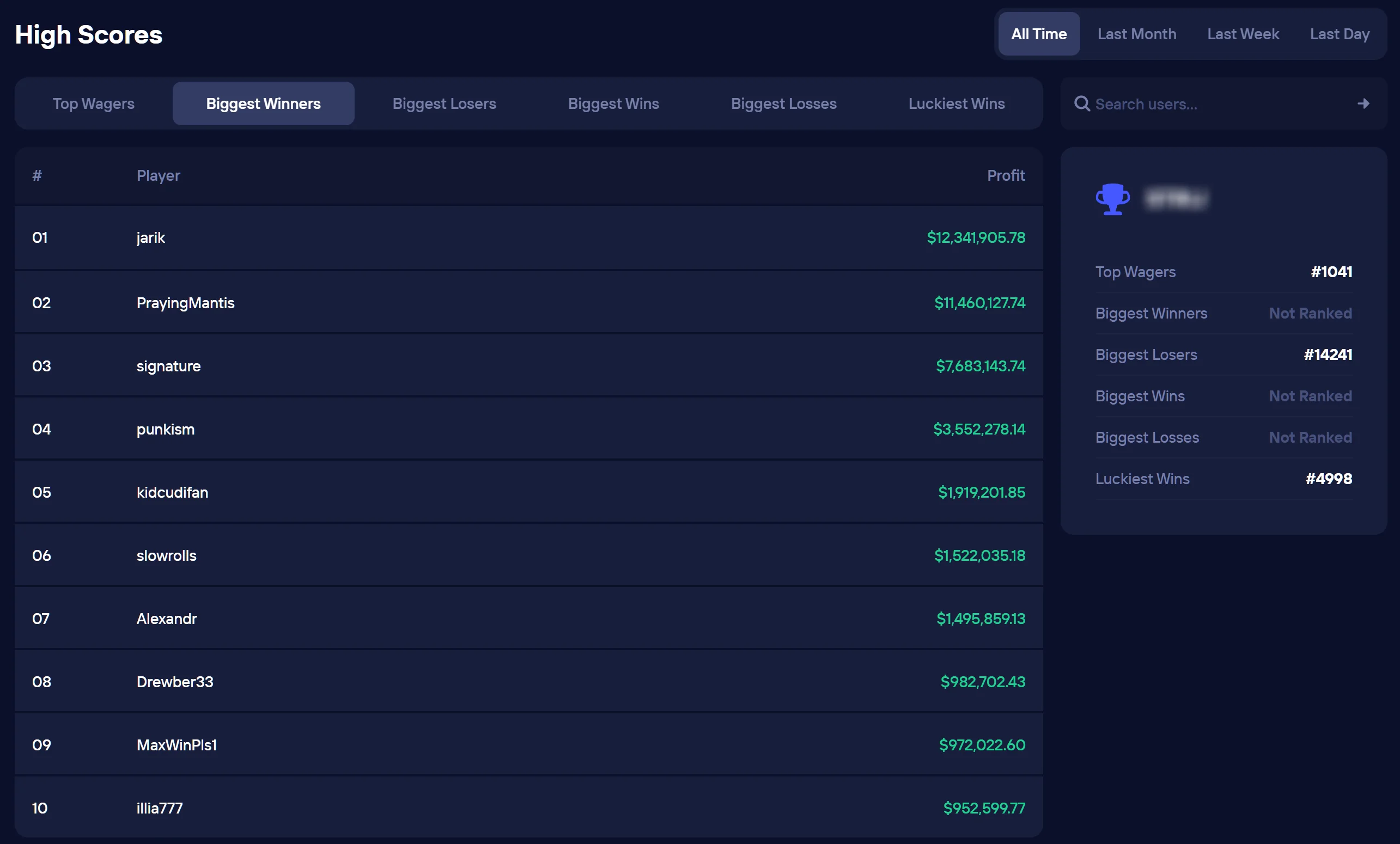 Duel Casino High Scores - Top Wagers and Biggest Winners