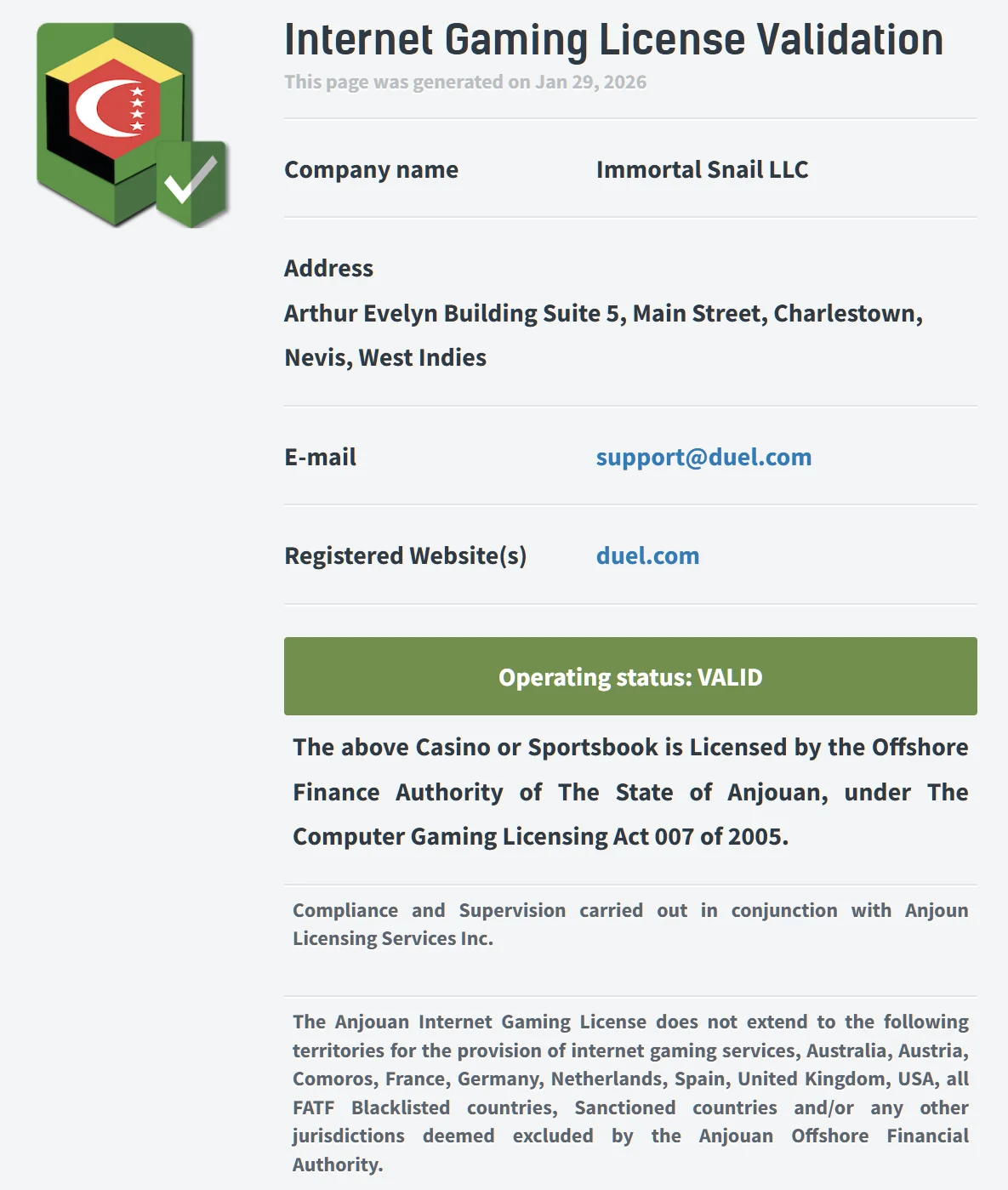 Licence Anjouan Gaming Authority