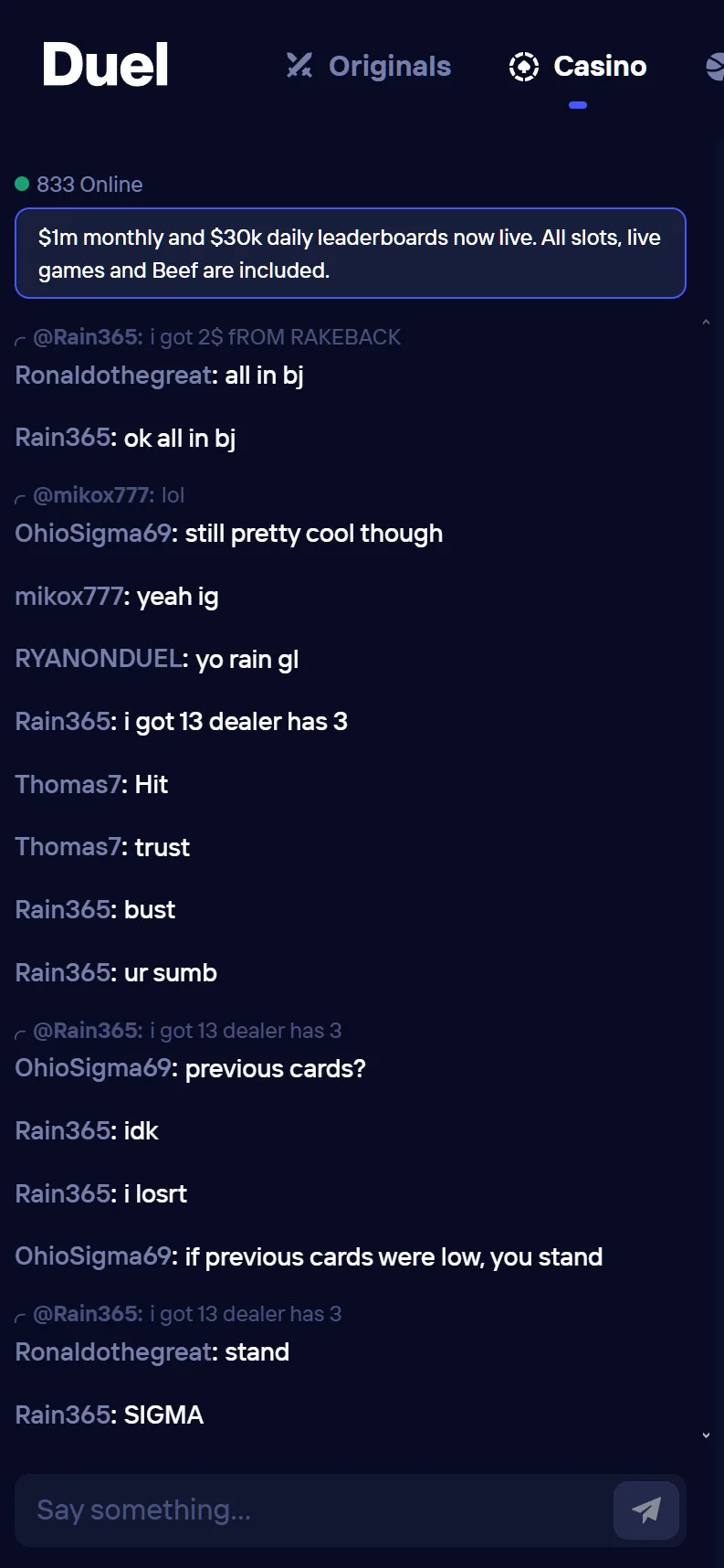 Duel Casino Live Chat Community