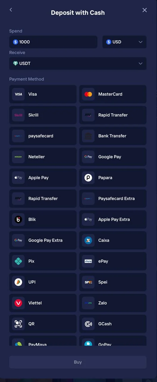 Déposer en cash (fiat→crypto)