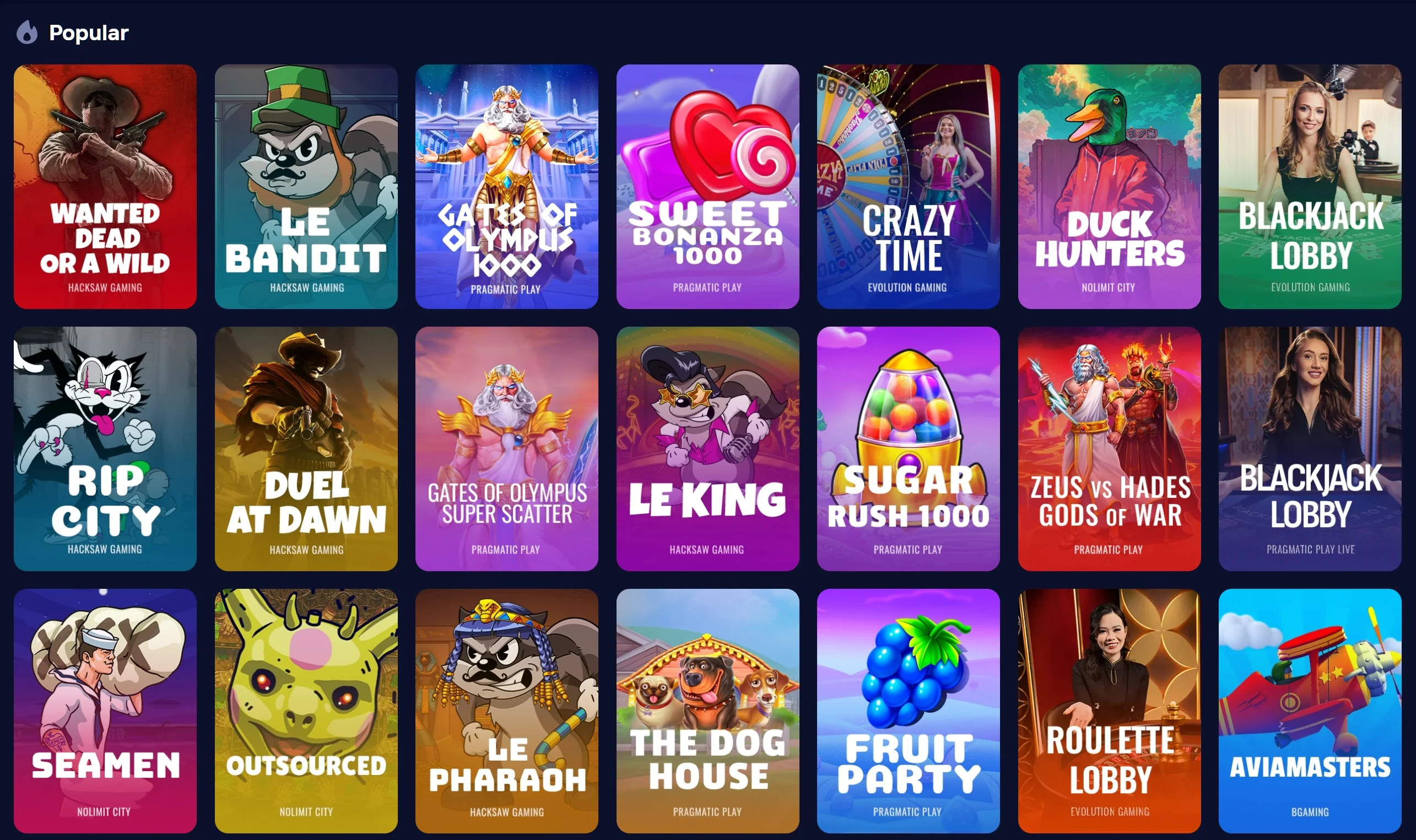 Duel Casino Popular Games - Slots, Live Casino and Game Shows