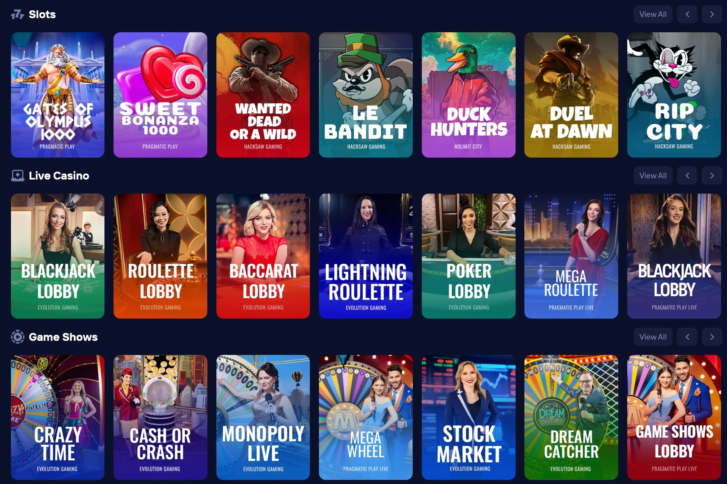 Duel Casino Slots, Live Casino and Game Shows